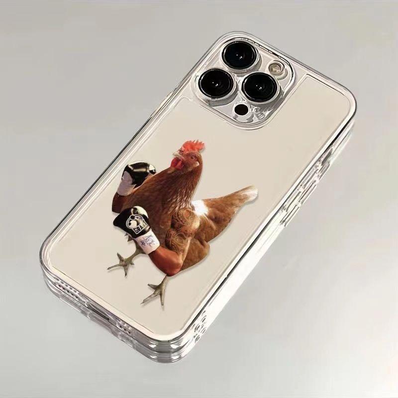Giá siêu rẻ! Ốp lưng trong suốt chống vàng loại space, bảo vệ camera toàn diện, họa tiết gà đấm bốc hài hước độc lạ, phù hợp tất cả dòng iPhone