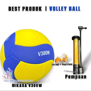 Bola Voli Mikasa V300W Bintik Jahit Mesin Voly Gratis Pompaan Jaring Pentil Alat Olahraga Volley Ball Outdoor mikasav 300w geng gaman