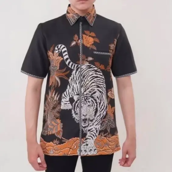 Kemeja batik pria tangan pendek katun smock di lapisi trickot