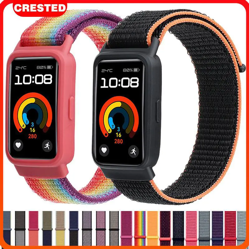 TPU Case Nylon Loop Strap for Huawei Band 10 9 8 7 6 Strap Screen Protector Cover Sport Adjustable Replacement Band Tali Jam Tangan Smartwatch Huawei Band 10 9 8 Honor Band 7 6 NFC Accessories 0