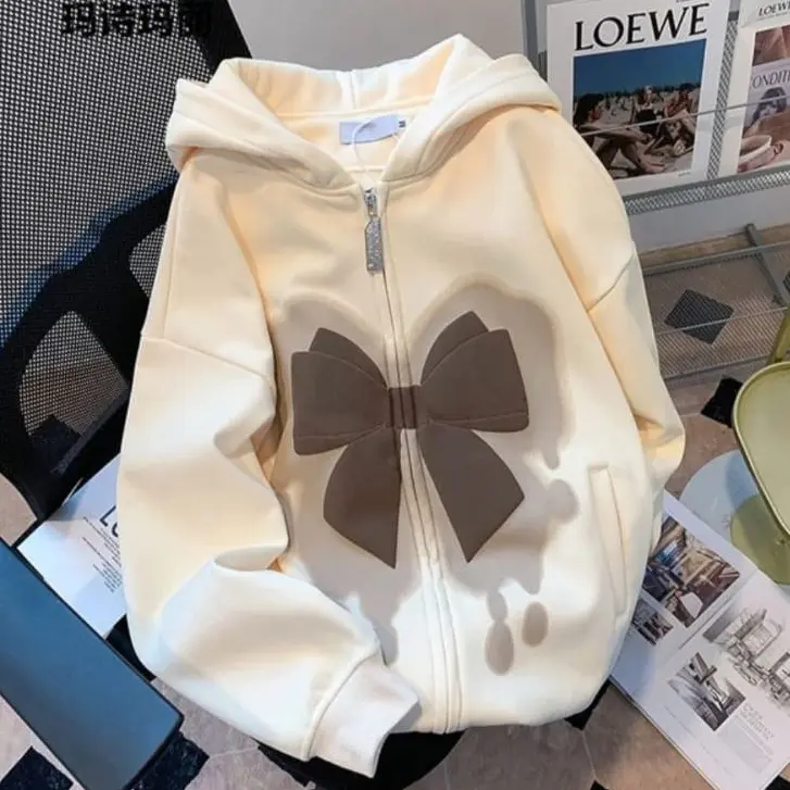 Vallina - Saramatine Ribbon Zip Hoodie Jacket Outerwear Remaja Wanita Korean Style Premium - Pita Samaratine