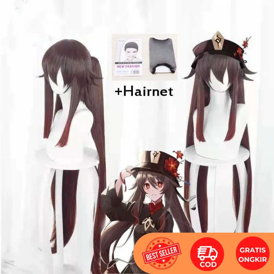 Rambut Palsu QQRR0552 Genshun Impact Hu Tao Cosplay Material Berkualitas Detail tinggi