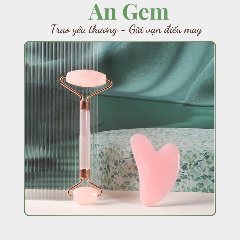 Bộ Cây Lăn Massage Mặt và Guasha Bằng Đá Tự Nhiên Skincare Chăm Sóc Da