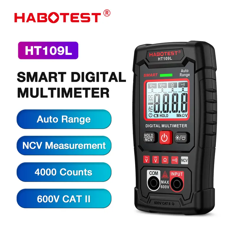 Đồng Hồ Vạn Năng Kỹ Thuật Số, HABOTEST HT109L, 600V AC / DC, 4000 Số Đếm, Độ Chính Xác Cao, Chống Cháy, Đồng Hồ Vạn Năng Thông Minh, Không Cần Di Chuyển, Không Tiếp Xúc, Nhận Dạng Tự Động, [Không Bao Gồm Pin] Còn Hàng 0