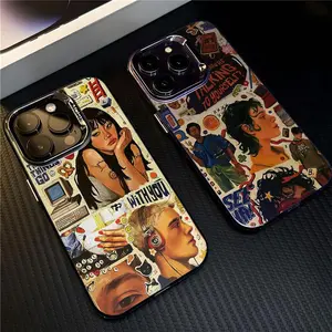 Casing Lukisan Minyak Retro untuk iPhone 16 Pro Max 15 14 XR 13 11 12 Pro Max 8 7 6 6S Plus X Xs Max Fashion Plating Metal Keren Kreatif Trendi Merek Casing Silikon Lembut