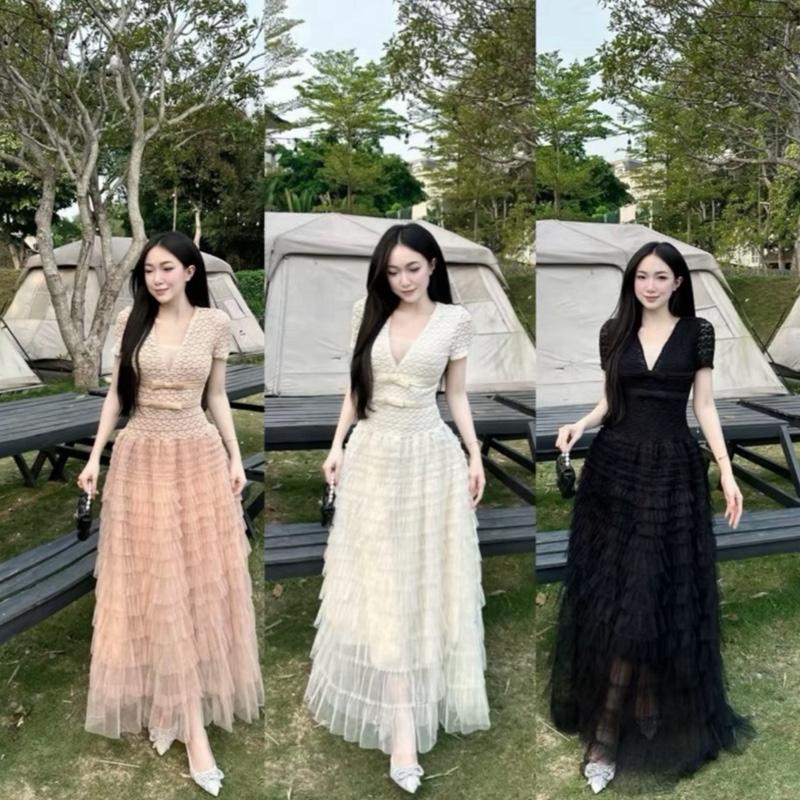   Bèo Béo Bigsize   Váy Maxi Thiết Kế Nữ  Ren Phối Lưới Nhiều Tầng Xoè Cao Cấp Form Bigsize 60-90Kg  Đi Tiệc 