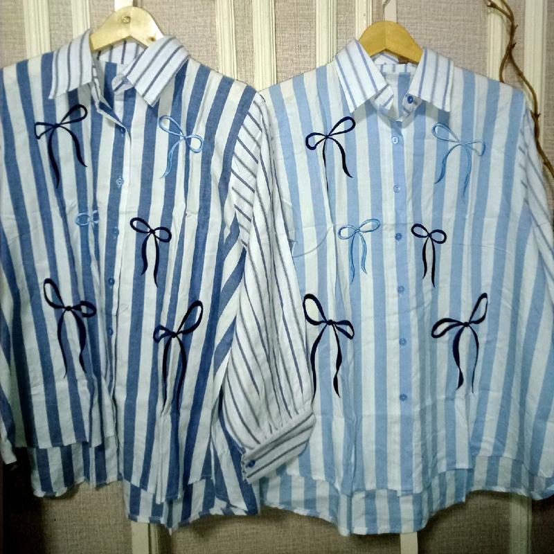 Kemeja Pita Bordir Ice Blue LD 120 - Baju Wanita Casual - Atasan, Katun, Kancing, Panjang, Oversize 3