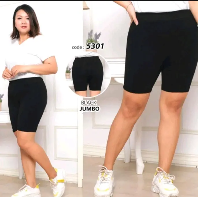 Celana SHORT wanita HITAM/Legging pendek  jumbo bahan spandex bb 60kg-75kg warna Hitam