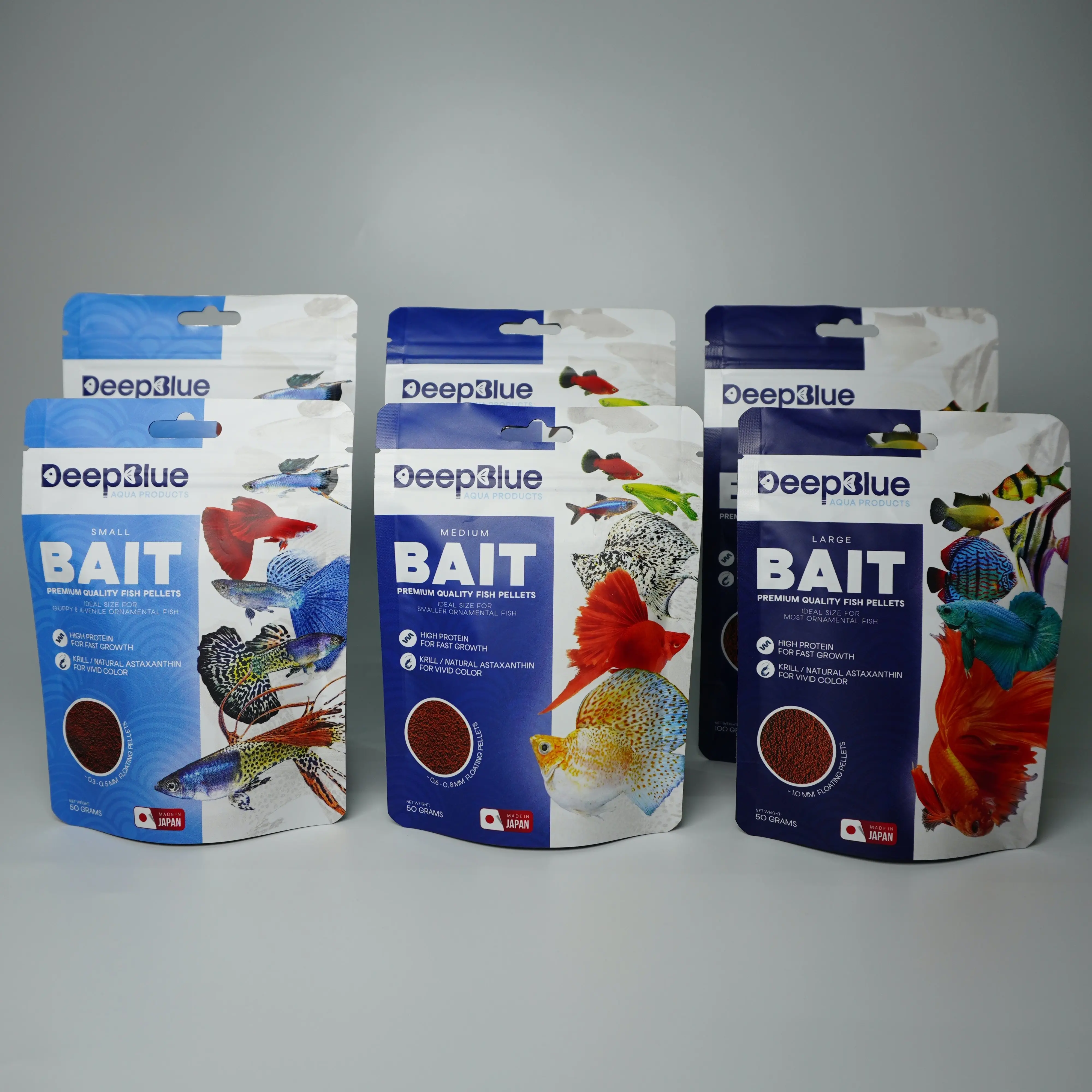 Deep Blue BAIT Floating Fish Pellets Small,Medium,Large 50g/100g (Guppy ...