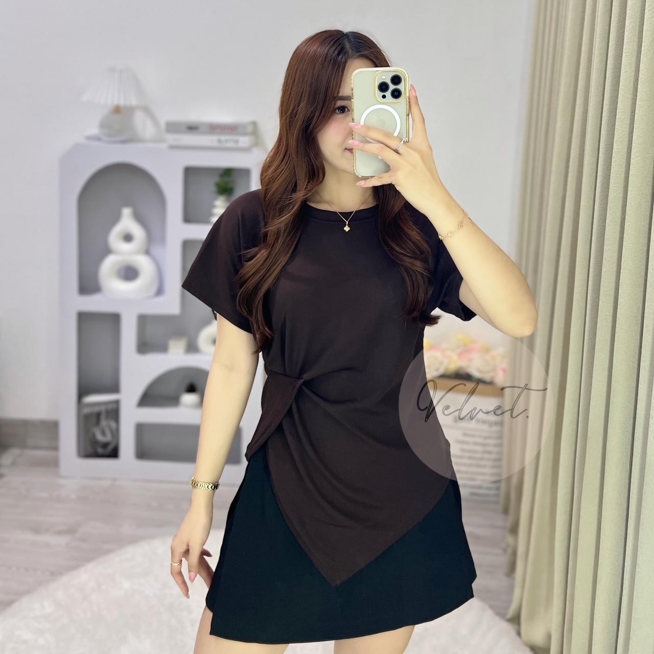 Blouse Wanita Elegant Twist Pinggang | Atasan Oversize Knit Asimetris 088