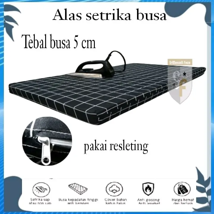 Alas Setrika Busa Portabel Dilipat Hitam 5cm dengan Sarung Resleting dan Motif Menarik