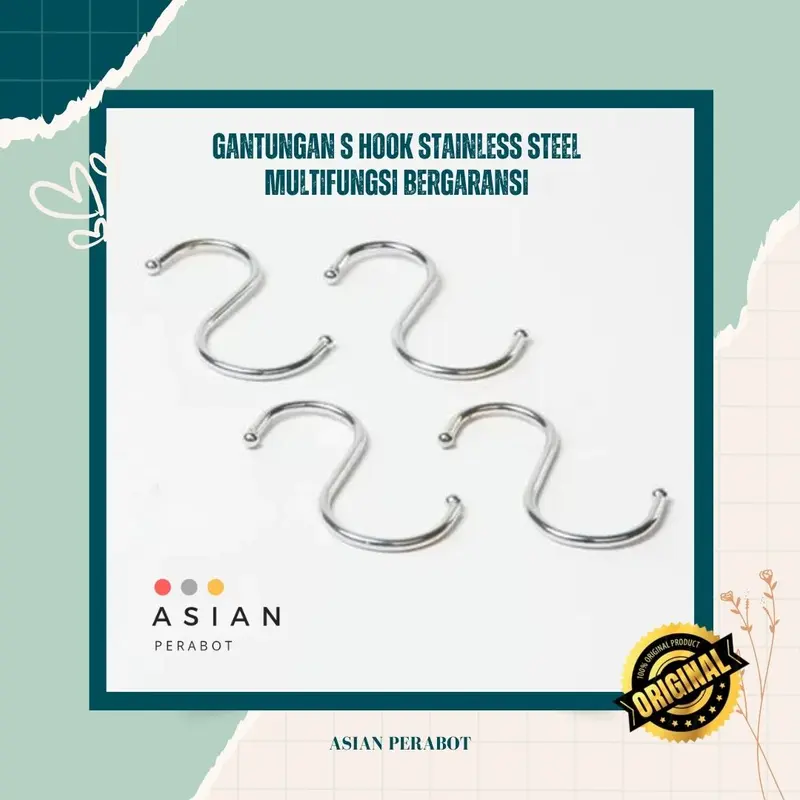 ASIAN PERABOT ORIGINAL Cantolan Besi Pengait Bentuk S Serbaguna / Gantungan S Hook Stainless Steel / Kait Hook Multifungsi Barang Baju Stainless Bentuk S Hanger GANTUNGAN S Serbaguna Stainless Steel - Hook Letter S Bahan stainless steel 2