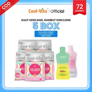 Coolvita Simple Beauty Set Package 5 Box Collagen Gummy + 2 pouch collagen RTD/fiber RTD