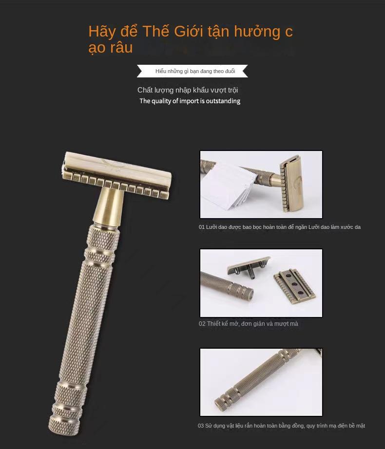 Product Introduction of 【Giới thiệu Shave Foam】Dao Cạo Bằng Tay, Chất Liệu Đồng Thau Dành Cho Nam Giới, Với Giá Đỡ Bằng Thép Không Gỉ 2