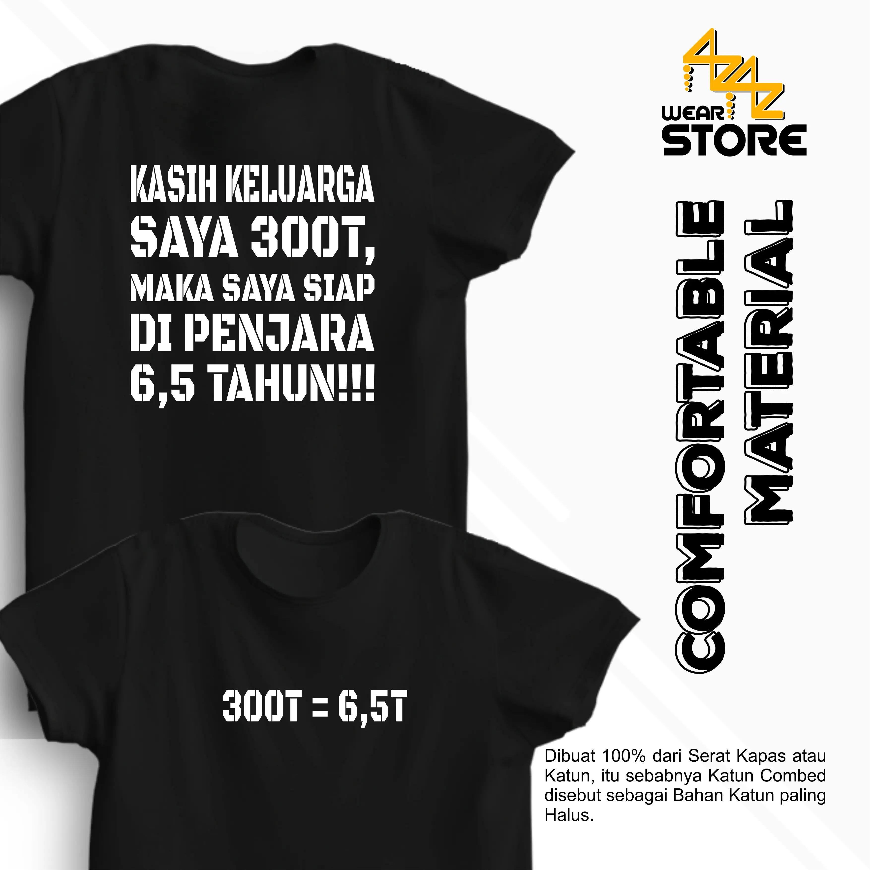 Baju Kaos Distro Pria Wanita Viral Kaos 300 Triliun Harvey Moeis 300T=6,5T Katun Hitam Putih Combed Unisex Keren