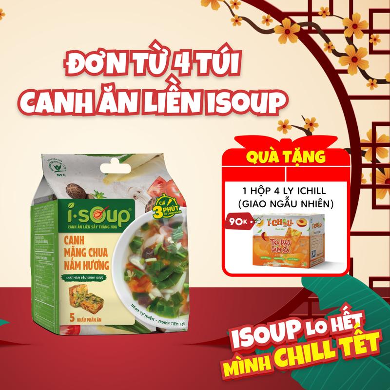  Canh Măng Chua Nấm Hương ISOUP 50g 05 Viên - Canh Ăn Liền Sấy Thăng Hoa 