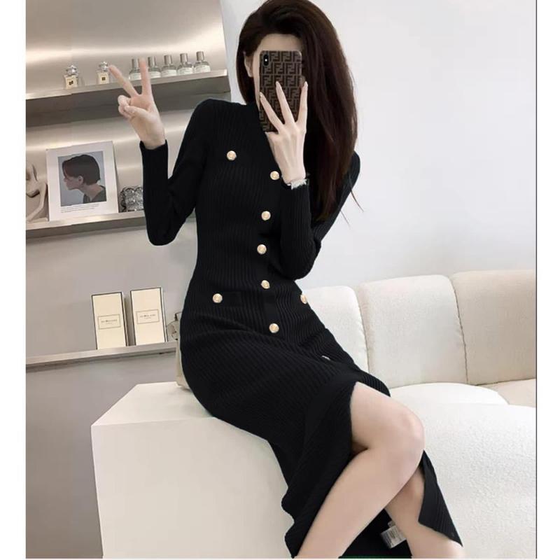 CHOICE - D8260# Aloura Knitted Button Midi Dress Import 4