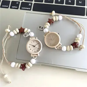 Jam Tangan Wanita Dial Kecil Gelang Manik-Manik Fashion Retro Jam Tangan Kuarsa Penjualan Terlaris Menarik Kekayaan Dan Berkah