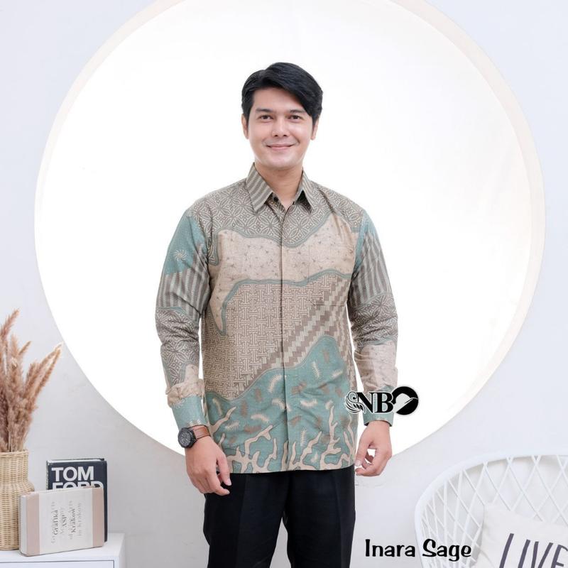 Couple Atasan Batik Pria Wanita Jumbo - Kemeja Lengan Pendek/Panjang - Blus Cardi & Blus Balon Busui Uk. M L XL XXL XL 4XL 5XL 6XL 7XL 8XL 9XL 10XL - Katun - Inara Sage - COD 2