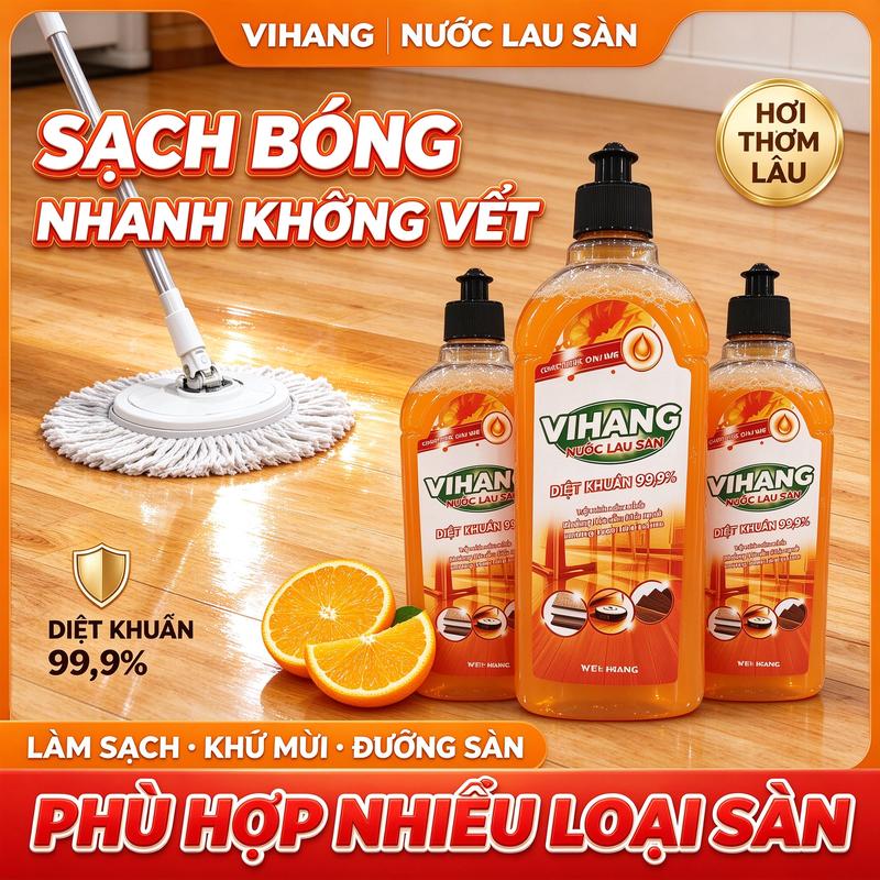 Nước Lau Sàn Nhà VIHANG 500ml Diệt Khuẩn 99,9%, Hương Cam Tươi Mát, Nước Lau Sàn Nhà Thơm Lâu, Làm Sạch Sàn Khử Mùi Hôi, Dùng Cho Gia Đình Và Robot Hút Bụi Lau Nhà