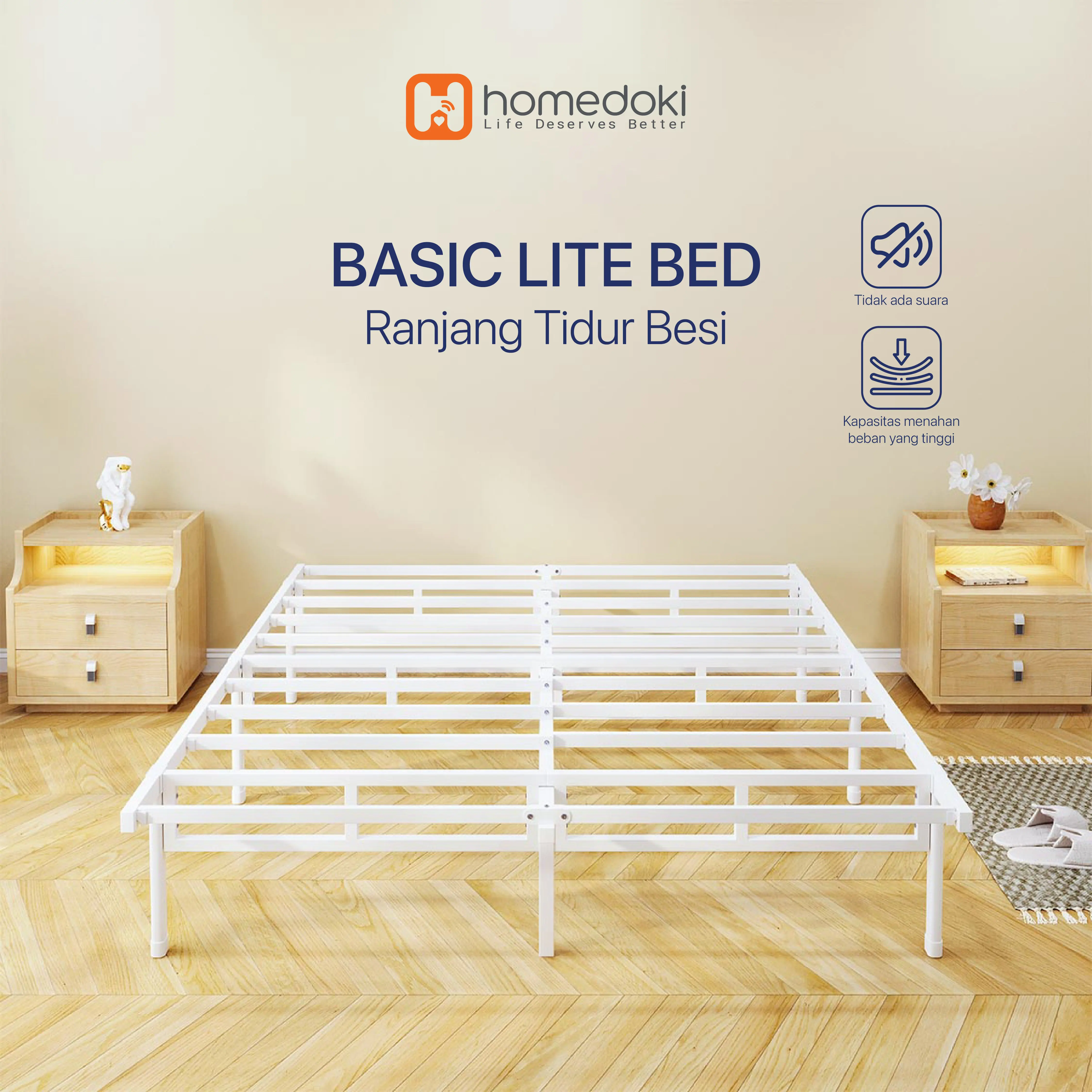 Homedoki BASICLITEBED WHITE Series / Tempat Tidur Lipat / Yelena Ranjang Tidur Divan / Puith Dipan Besi