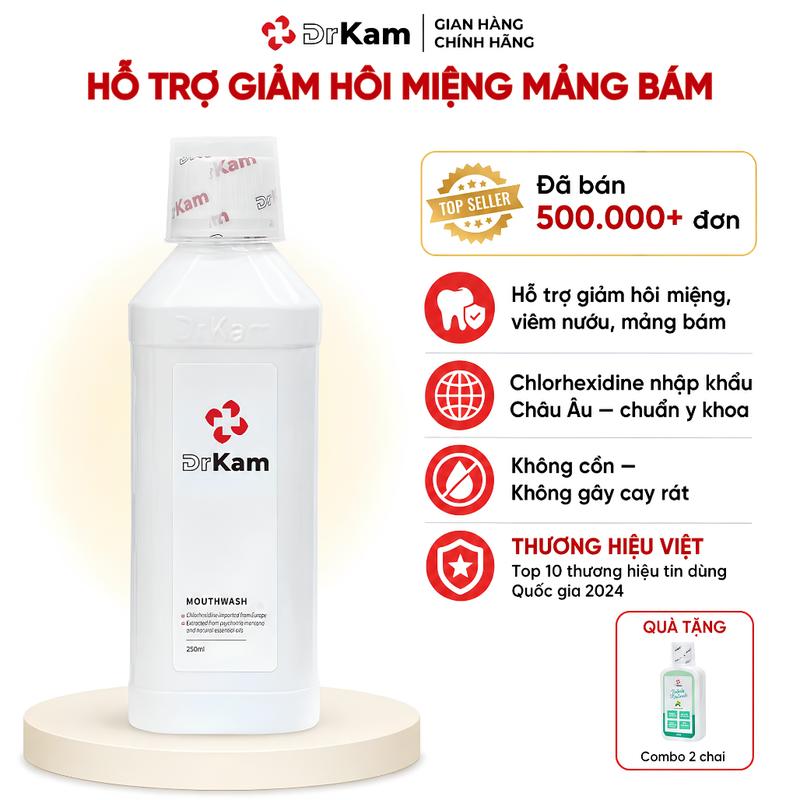 DrKam Nước Súc Miệng Chuẩn Y Khoa 250ml Không Cồn Không Cay Hỗ Trợ Kháng Khuẩn…