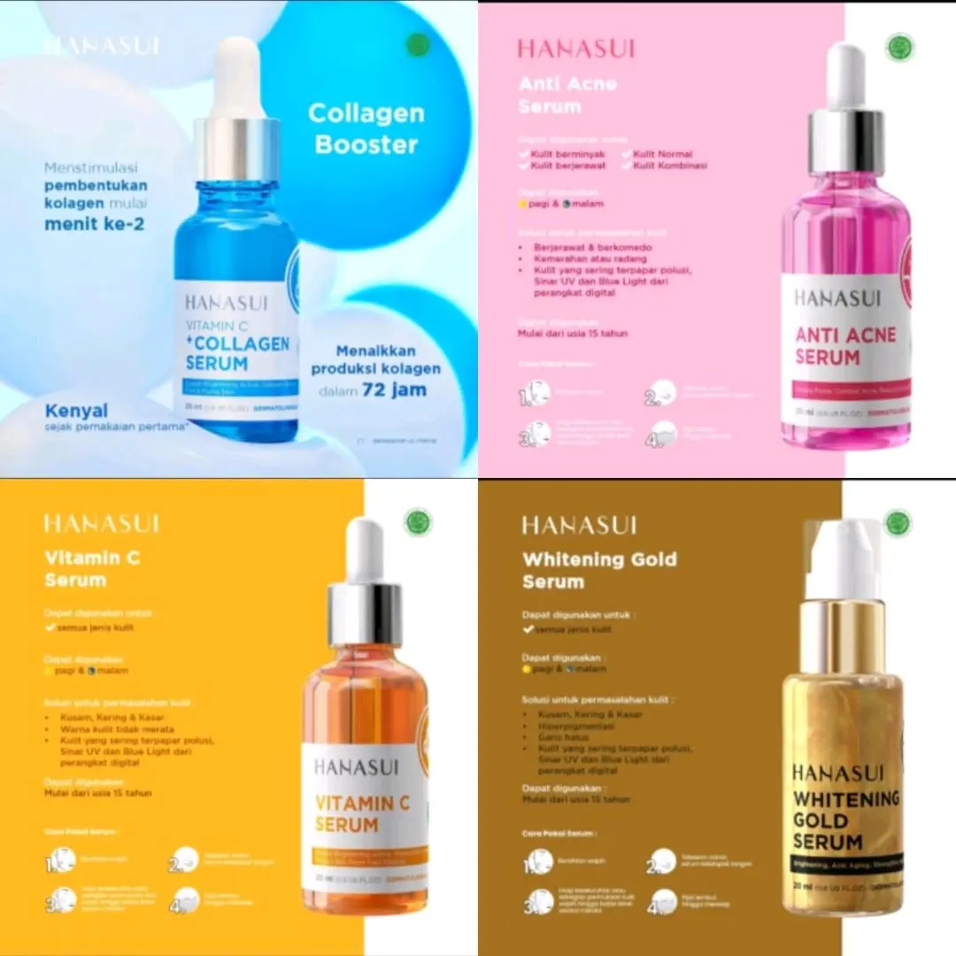 Serum Hanasui Whitening / acne / Collagen Booster / gold Essence Wajah Vitamin Niacinamide Perawatan