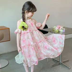 DR42-Dress Anak Remaja Perempuan Gaun Tanpa Lengan Korea Bunga Berkilat