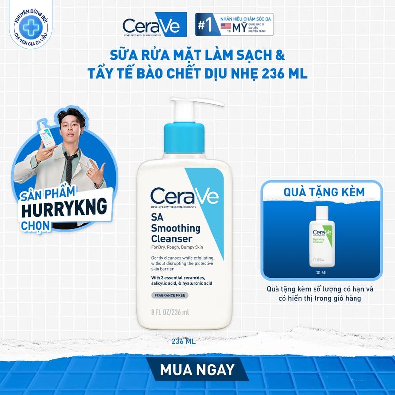 [DEAL ĐẶC BIỆT] Sữa rửa mặt làm sạch & tẩy tế bào chết dịu nhẹ CeraVe SA Smoothing Cleanser 236ml; chứa Salicylic Acid (BHA) nhẹ nhàng làm sạch, tẩy tế bào chết cho da, giảm mụn ẩn, mụn đầu đen, bã nhờn. Chăm sóc da_Skincare cho Nam và Nữ_Cleansing