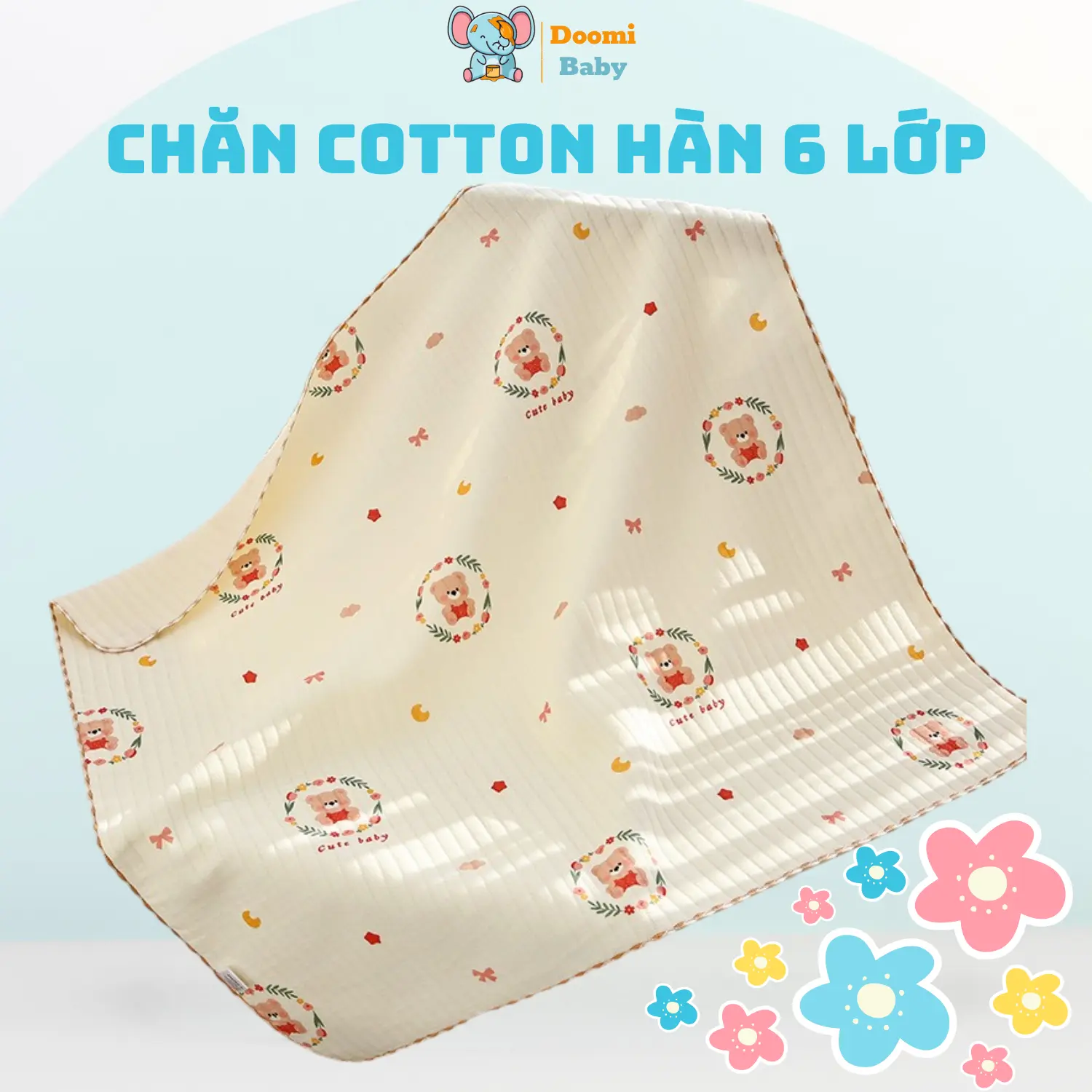 [Cao Cấp] Chăn Mền 6 Lớp Điều Hòa Cotton Hàn Họa Tiết Động Vật Cực Đáng Yêu Cho Bé Kích Thước 85X85Cm Doomi Shop - Ht531