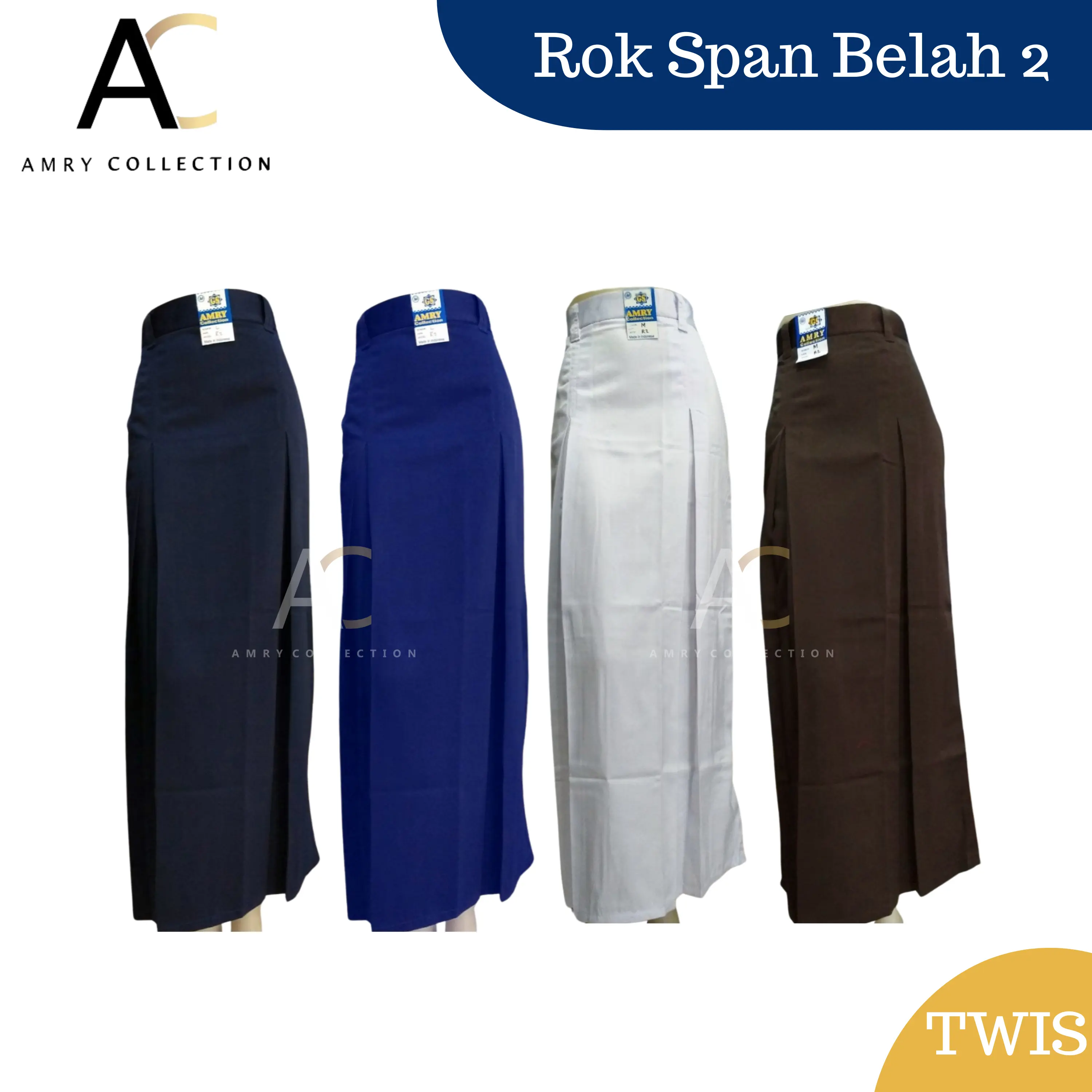 Rok Panjang Sekolah SMP Span Rempel Belah Dua Biru Hitam Coklat Putih Bahan High Twist Fit Kain Seragam Wanita