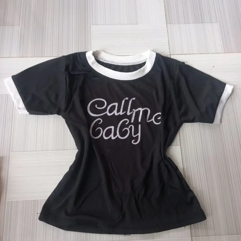 Áo thun baby dáng lửng, croptop cổ lé phối mí tay 3