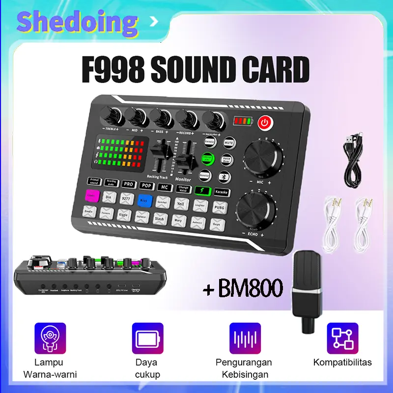 F998 Soundcard Bluetooth Audio Usb External Sound Card Mixing Console for Phone PC-Live Broadcast