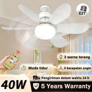 READY STOCK lampu led kipas angin 6 baling ceiling fan plafon langit bohlam 30w flower fan 2in1 fitting e27 remote contr