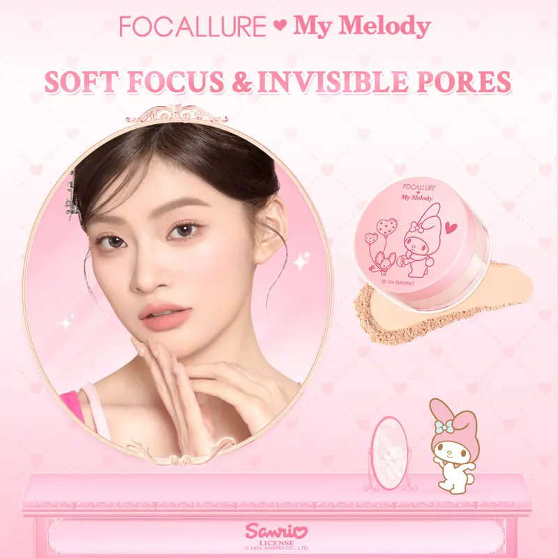 [Official] FOCALLURE X Sanrio #CallMeBeauty Bare-skin UV Cushion & Matte Setting Loose Powder 2PCS 5