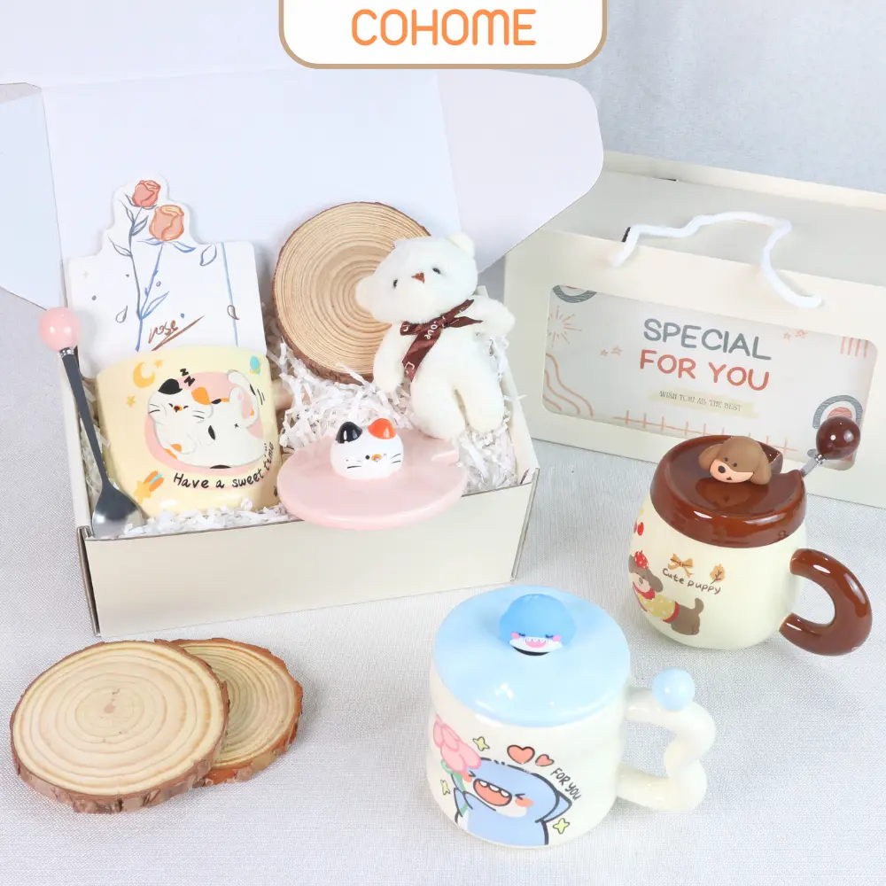 Set quà tặng cốc sứ ý nghĩa, hộp quà tặng kèm gấu tặng người yêu, bạn thân - SQ2