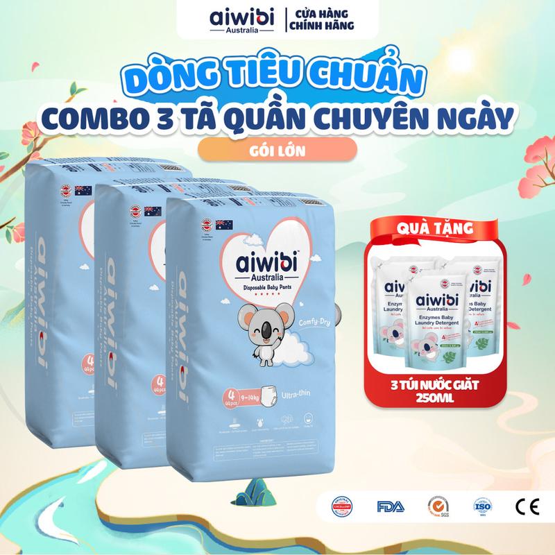 TOP Tã/Bỉm Quần Aiwibi Tiêu Chuẩn Cho Bé Thoáng Khí, Thấm Hút Nhanh - Gói Lớn M/L/XL/XXL