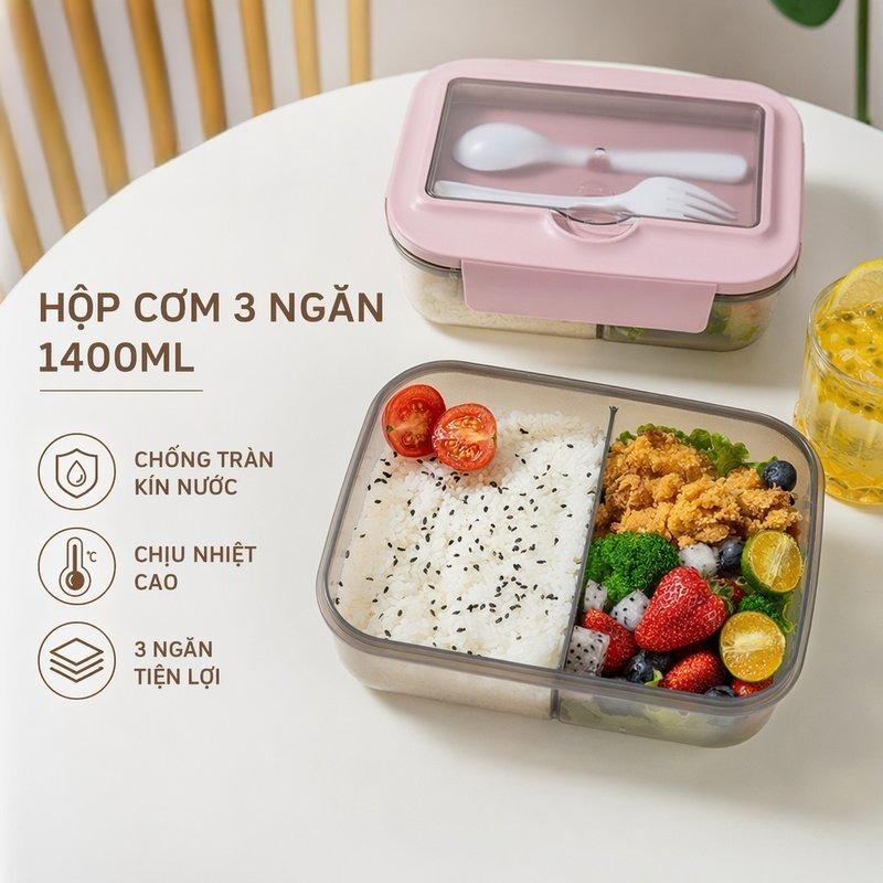 Hộp Cơm Bento 3 Ngăn Giữ Nhiệt Cao Cấp – Nhựa An Toàn Dùng Lò Vi Sóng, Kèm Nĩa Thìa, Lý Tưởng Cho Dân Văn Phòng, Học Sinh, Quà Tặng Tân Gia Tiện Lợi hũ nhựa bộ chiết mỹ phẩm thùng đựng đồ sách bằng giấy hộp & thùng bình đường nước sữa chua giỏ lọ