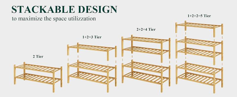 Product Introduction of Shoe Rack, 2/3/4/5/6 Tier Bamboo Shoe Organizer, Stackable Free Standing Wooden Shoe Storage Shelf for Closet, Entryway, Front Door Entrance 10