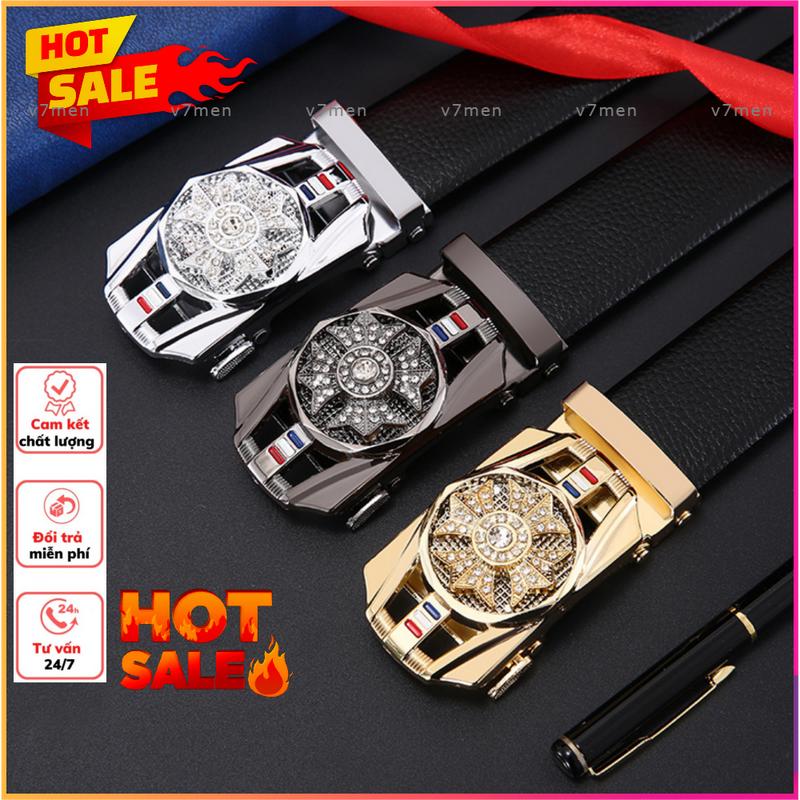 Sốc Thắt Lưng Da Dây Nịt Nam Khóa Tự Động Hàn Quốc - Thắt Lưng Nam Mặt Xoay 360 đính đá thời trang v7men