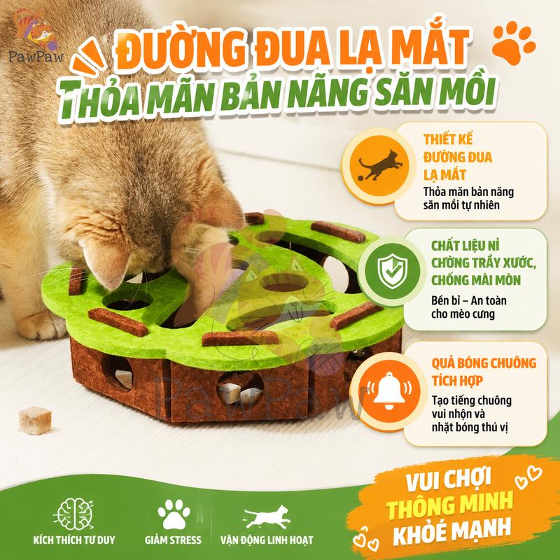 Hộp Đồ Chơi Mèo Bán Chạy Nhất: Mê Cung Nhung Xinh Xắn + Chuông Lục Lạc – Giải Trí & Rèn Kỹ Năng Cho Mèo