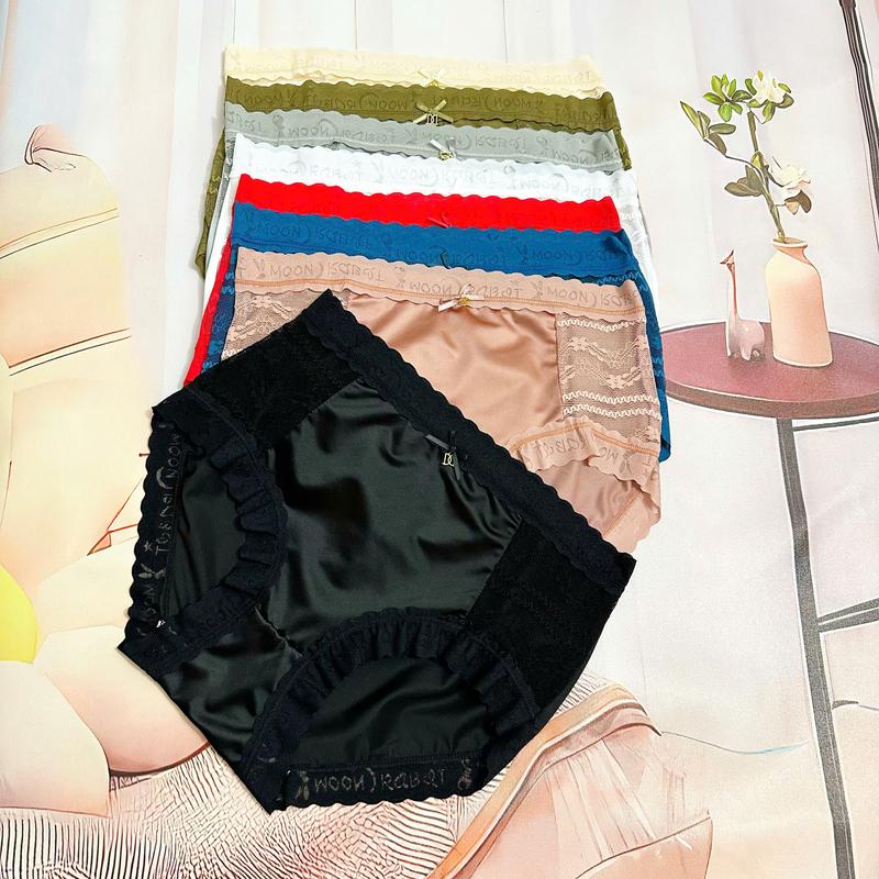 Combo 5-10 Quần Lót Nữ Lụa Satin Viền Sóng Cạp Cao Gen Bụng Nâng Mông Tàng Hình Chất Mát Lạnh Mềm Mịn Bigsize 38-90kg Ren Voan Voi Women noiynu quan lot dep