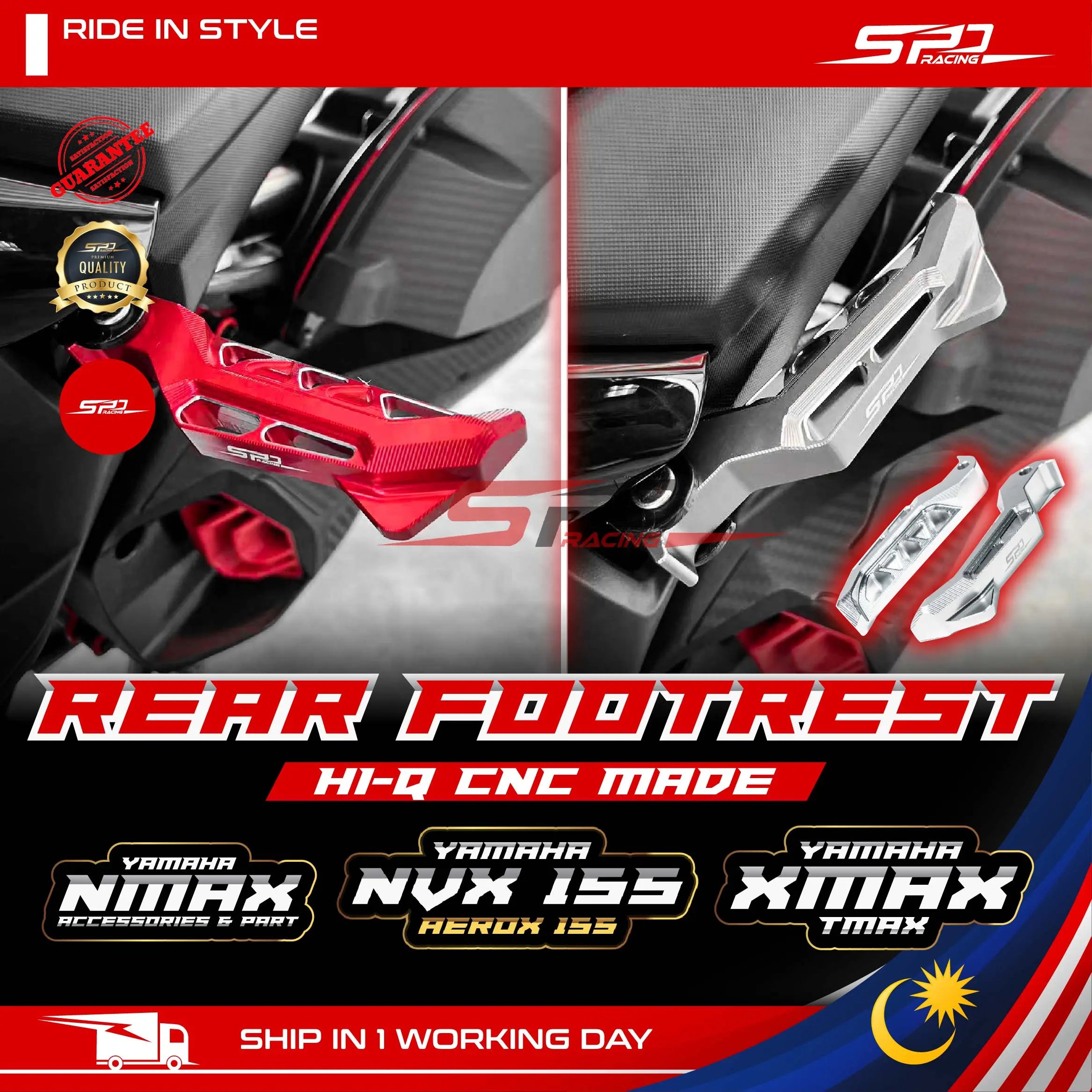 NVX NMAX Rear Footrest SPD I Pemijak Belakang Foot Padel I CNC Made I Alloy SPD Racing For NMAX NVX V1V2 I XMAX TMAX
