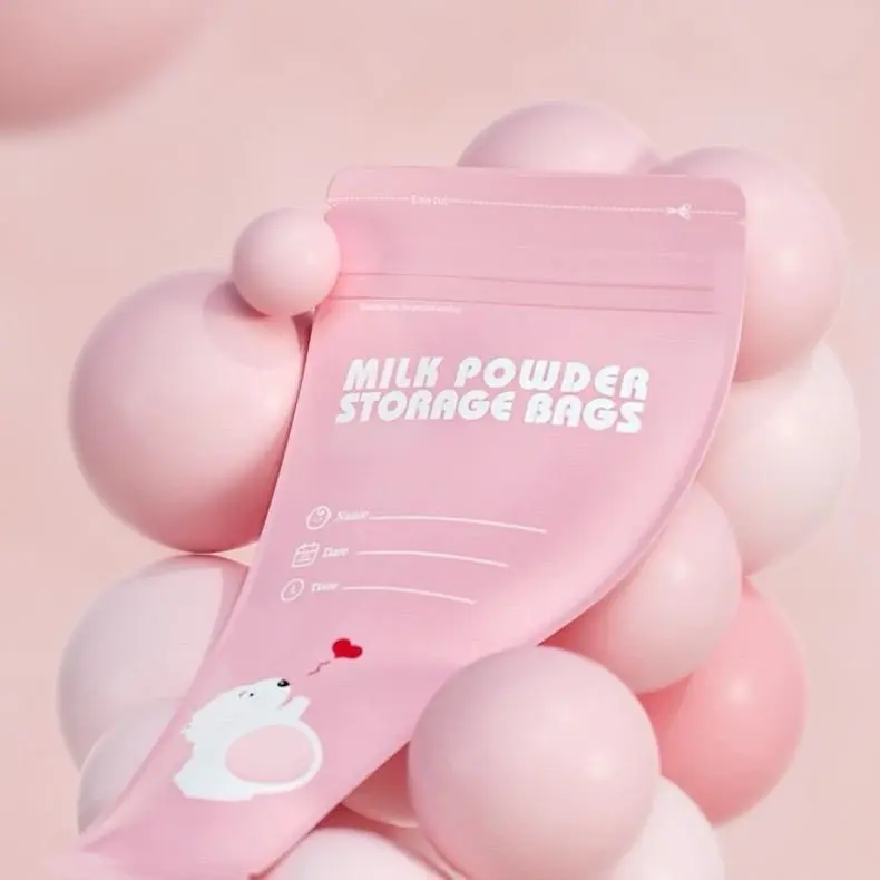 ￼Kantong susu bubuk bayi tempat susu bubuk disposable milk powder storage bag Biru Pink kantong formula Peralatan travel 3