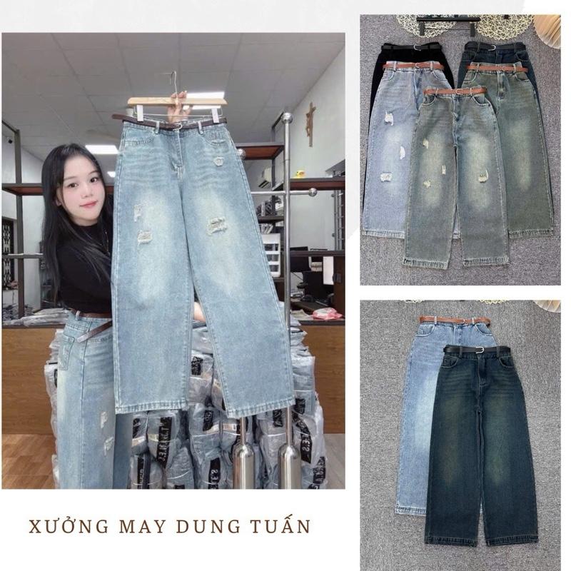 Quần Jeans ống suông 9 Tấc Nấm Lùn Mặc Được cạp Khoá Khuy Trước Chun Sau BigSize Nhiều Màu Cho Chị Em Lựa Chọn S12O - Nữ