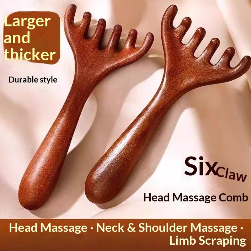 Bộ lược massage gỗ 6 ngón cho đầu, cổ, vai và xoa bóp bấm huyệt toàn thân