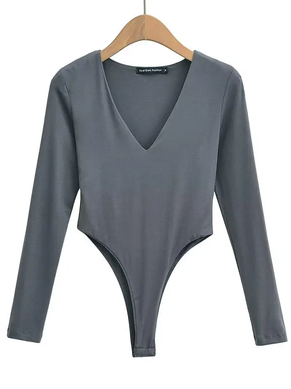 Jollybell.id BJ1859 Baju Atasan Wanita Jumpsuit Lengan Panjang Bodysuit Fit Body Fashion Leher V 5
