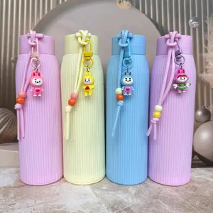 Tumbler Jepang - Botol Minum Macaroon Kaca 500mL Bonus Gantungan Boneka Labubu Botol Minum Cantik Viral Lucu Terbaru Tumbler Aesthetic