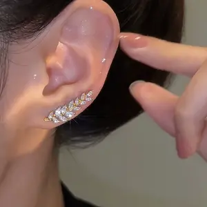 Anting Wanita Desain Daun dan Gandum Berhiaskan Zirconia Warna-Warni Koleksi Perhiasan Elegan dan Unik