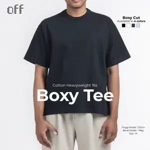 off - 245GSM Boxy Tee 16s | T-Shirt Kaos Potongan Boxy Cut Lengan Pendek Cotton Heavyweight in Black Unisex Pria Wanita COD